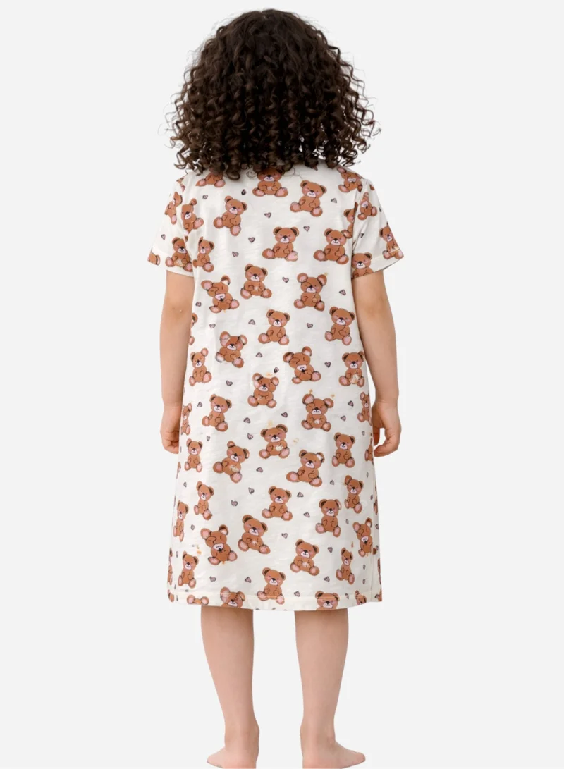 Victor And Jane Age Kids Girls’ Nightdress – All-Over Teddy Print Sleep Tee Dress for Women | Best Price UAE